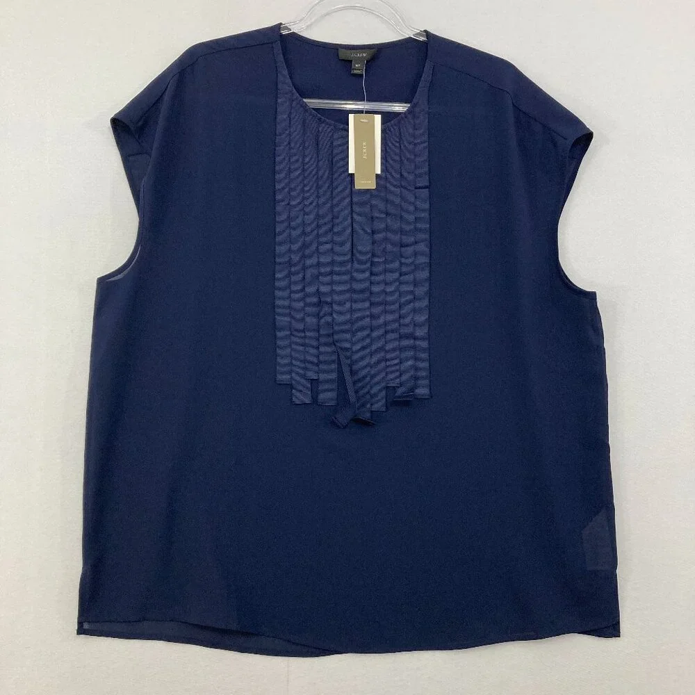 New J. Crew size 16 Tall Navy Keyhole Grosgrain Ribbon Preppy Blouse‎ Office